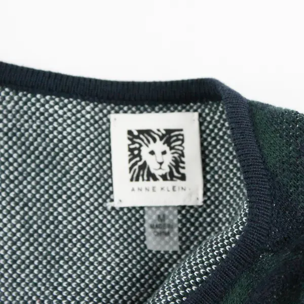 Anne Klein Blue and Green Plaid Open-Front Cardigan Women's Medium