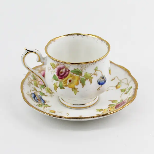 Vtg Royal Albert  Bone China Footed Tea Cup And Saucer Pink Blue Yellow Flowers