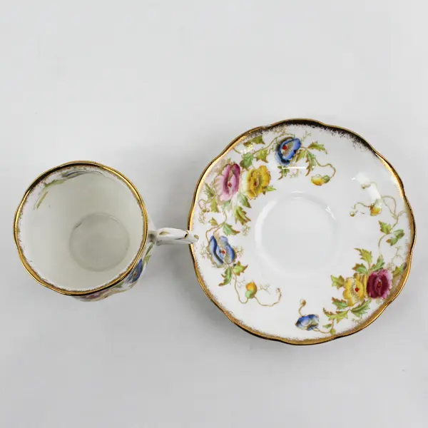 Vtg Royal Albert  Bone China Footed Tea Cup And Saucer Pink Blue Yellow Flowers