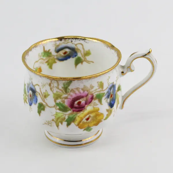Vtg Royal Albert  Bone China Footed Tea Cup And Saucer Pink Blue Yellow Flowers