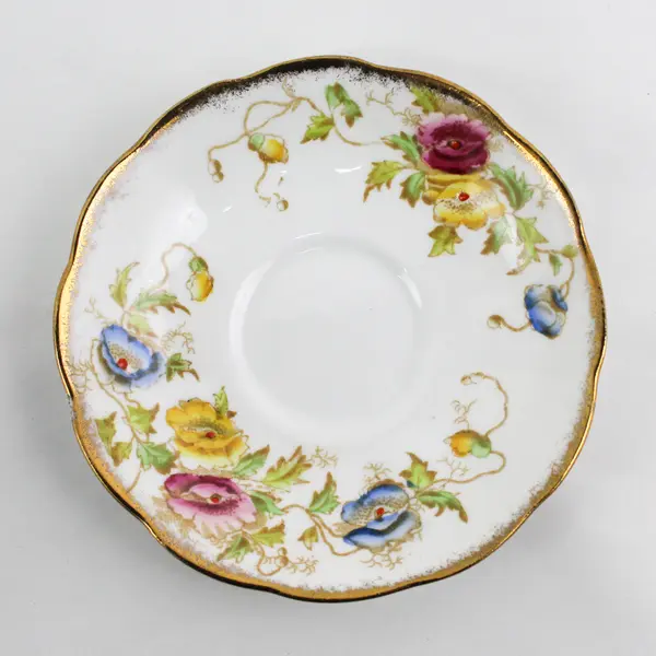Vtg Royal Albert  Bone China Footed Tea Cup And Saucer Pink Blue Yellow Flowers