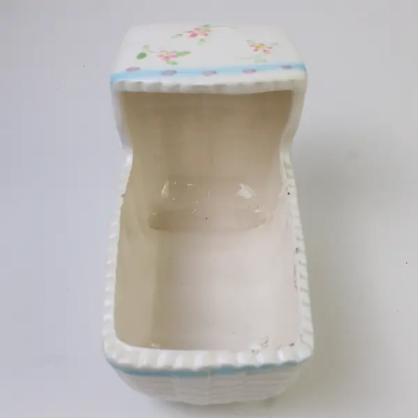 Vintage Ceramic Baby Bassinet Planter White w/ Blue Trim Made in Japan
