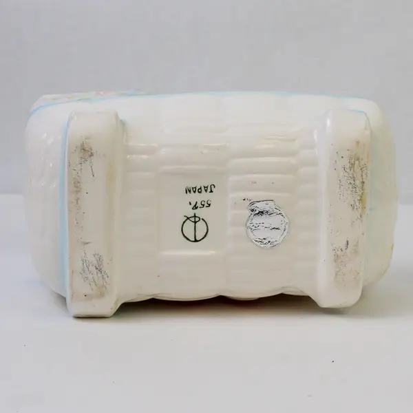Vintage Ceramic Baby Bassinet Planter White w/ Blue Trim Made in Japan