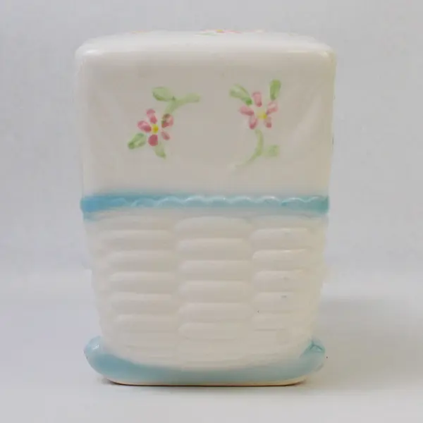 Vintage Ceramic Baby Bassinet Planter White w/ Blue Trim Made in Japan