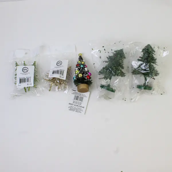 Lot of 5 Assorted Christmas Trees, Various Sizes & Styles 