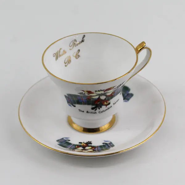 Vtg Crown Prince British Columbia Tartan Footed Bone China Cup and Saucer