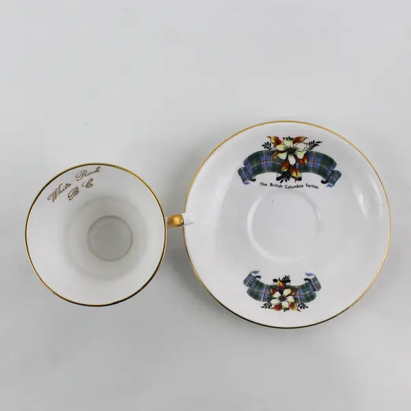 Vtg Crown Prince British Columbia Tartan Footed Bone China Cup and Saucer