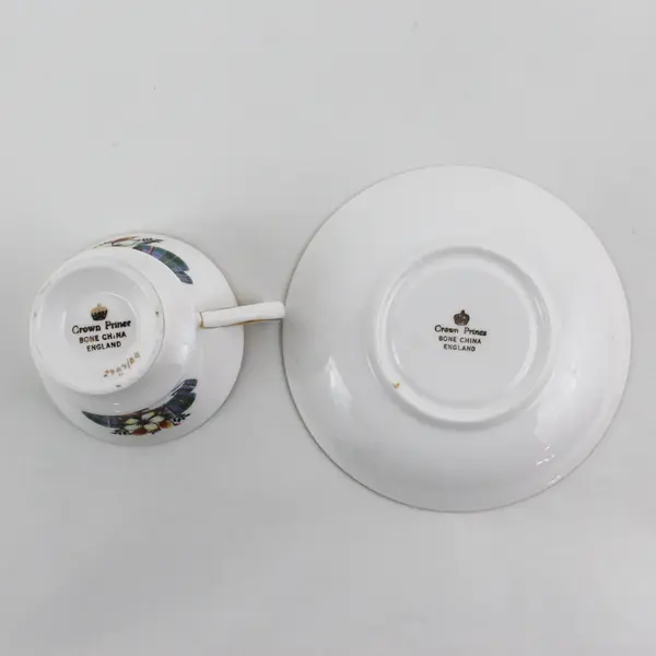 Vtg Crown Prince British Columbia Tartan Footed Bone China Cup and Saucer