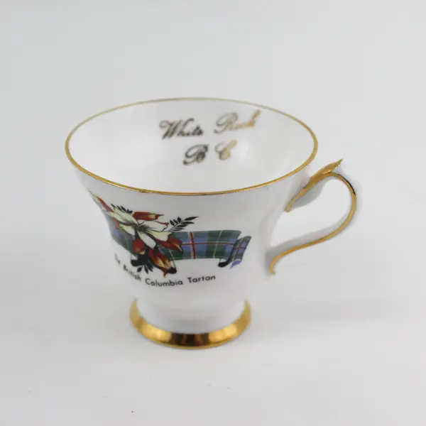 Vtg Crown Prince British Columbia Tartan Footed Bone China Cup and Saucer