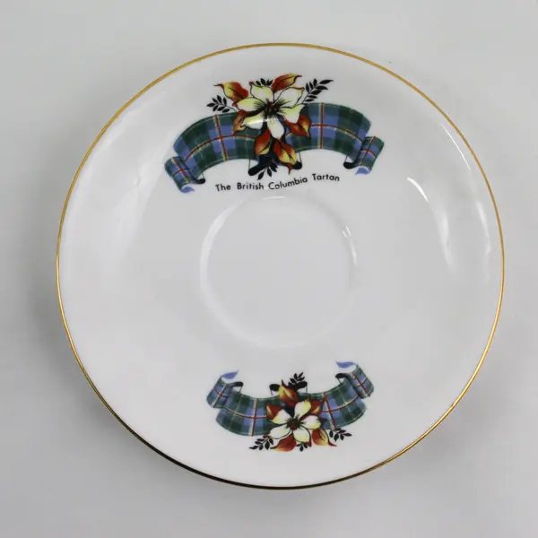 Vtg Crown Prince British Columbia Tartan Footed Bone China Cup and Saucer