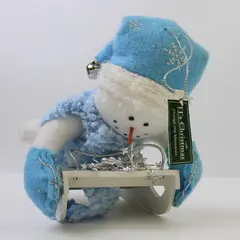 TJ's Christmas Sledding Snowman Figurine Blue & White 5in 