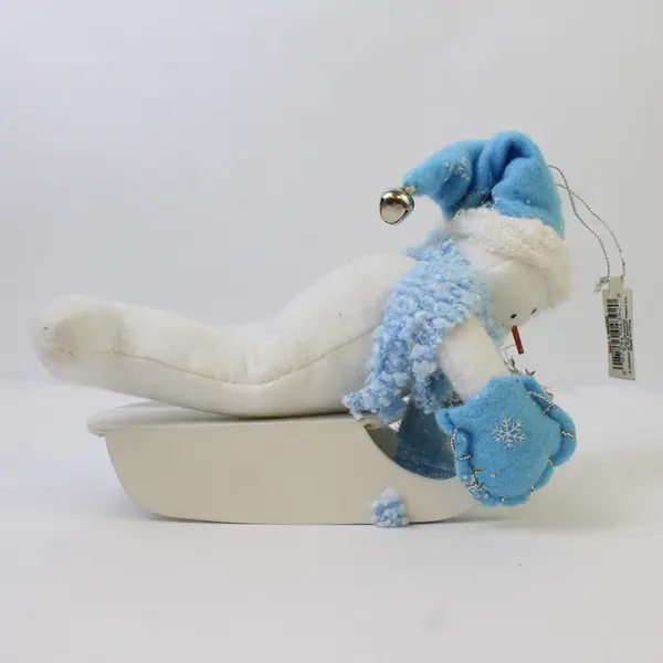 TJ's Christmas Sledding Snowman Figurine Blue & White 5in 
