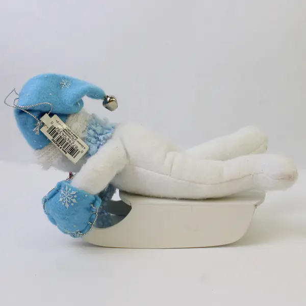 TJ's Christmas Sledding Snowman Figurine Blue & White 5in 
