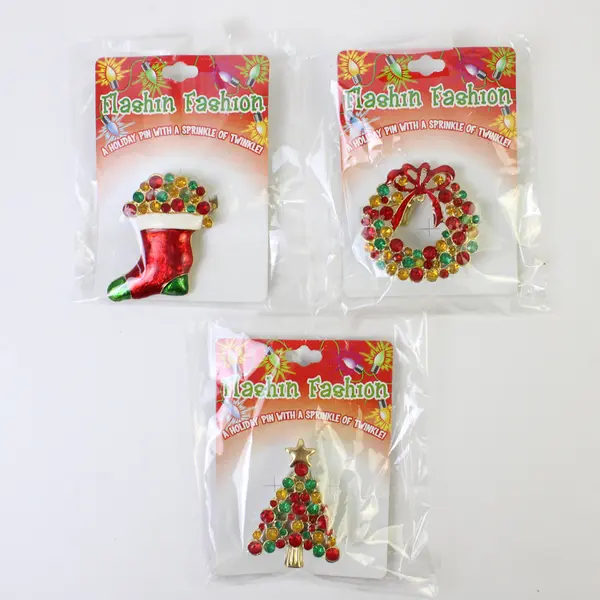 Lot of 3 DM Productions Flashin Fashion Holiday Flashing Pins Christmas
