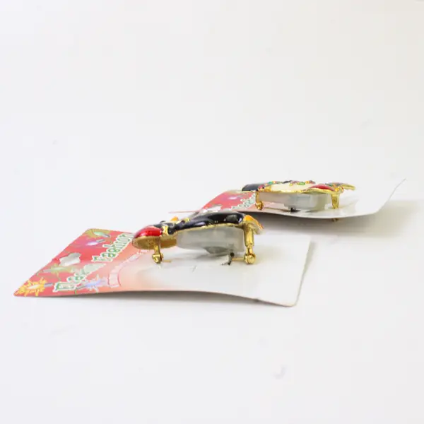 Lot of 2 DM Productions Flashing Holiday Christmas Pins Penguin Snowman