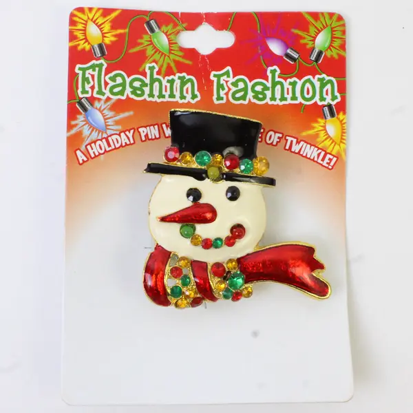 Lot of 2 DM Productions Flashing Holiday Christmas Pins Penguin Snowman