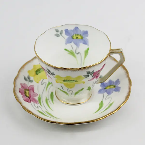 MCM Radfords Hand Painted Floral Footed  Bone China Cup And Saucer 