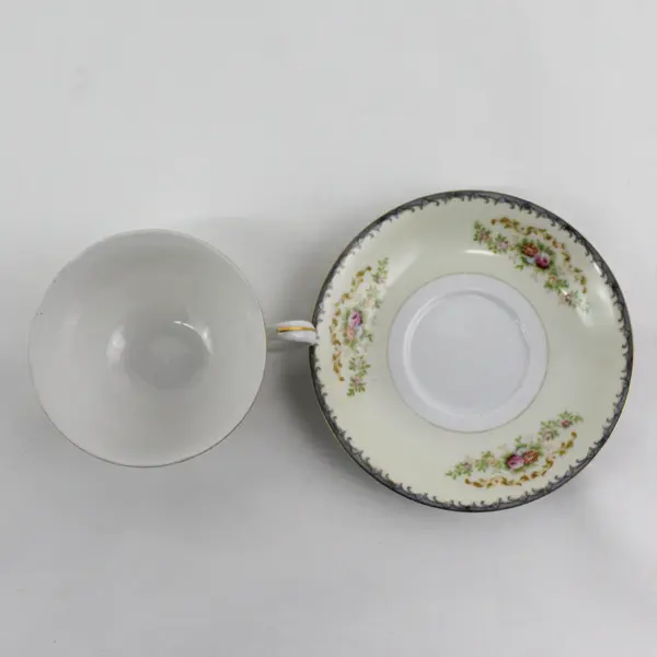 Vtg Jyoto China Tea Cup And Saucer Occupied Japan Yellow White Floral Garland