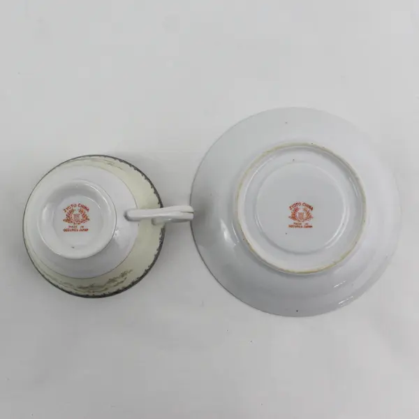 Vtg Jyoto China Tea Cup And Saucer Occupied Japan Yellow White Floral Garland