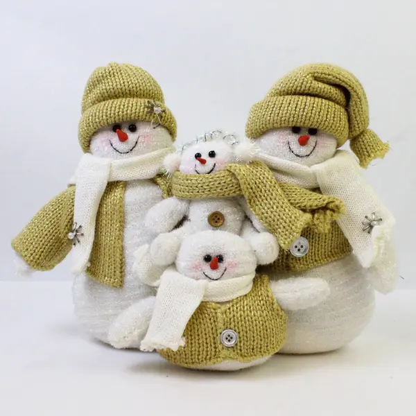 Christmas Fabric Snowman Family Set Yellow & White Tabletop Holiday Decor