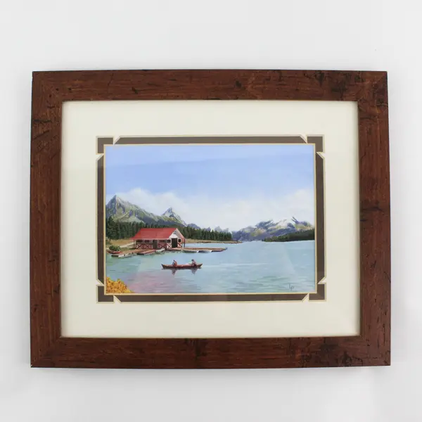 Original Framed/Matted Acrylic Painted Boat House Picture Lynda Price