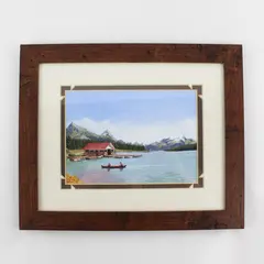 Original Framed/Matted Acrylic Painted Boat House Picture Lynda Price