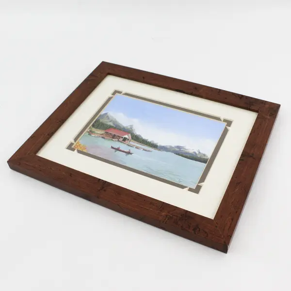 Original Framed/Matted Acrylic Painted Boat House Picture Lynda Price