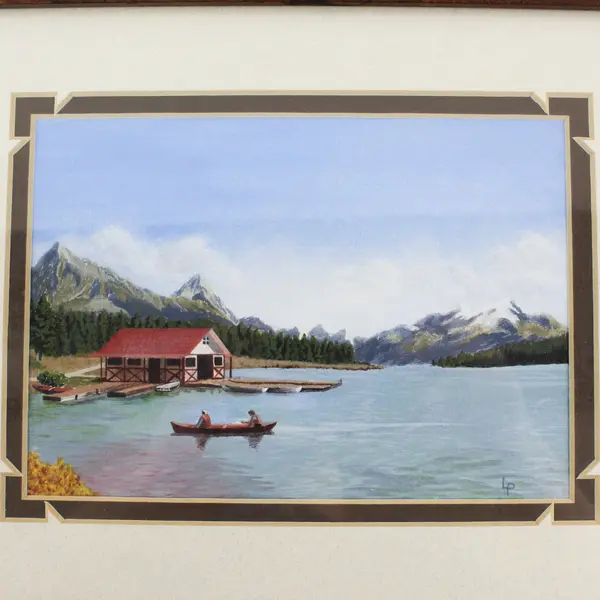 Original Framed/Matted Acrylic Painted Boat House Picture Lynda Price