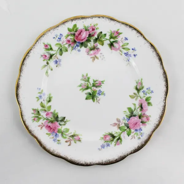 Vtg Roslyn Bone China Moss Rose 6.25"  Bread Plate  England