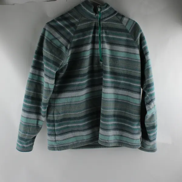 Eddie Bauer Green and Gray Striped 1/4-Zip Fleece Pullover Women's Large