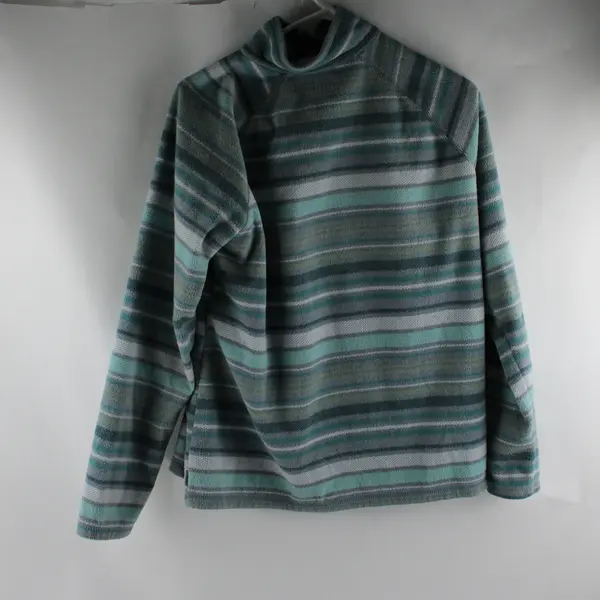 Eddie Bauer Green and Gray Striped 1/4-Zip Fleece Pullover Women's Large