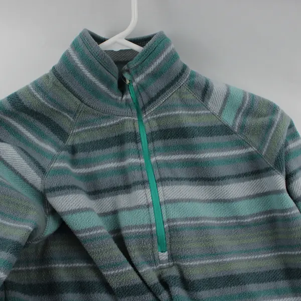 Eddie Bauer Green and Gray Striped 1/4-Zip Fleece Pullover Women's Large