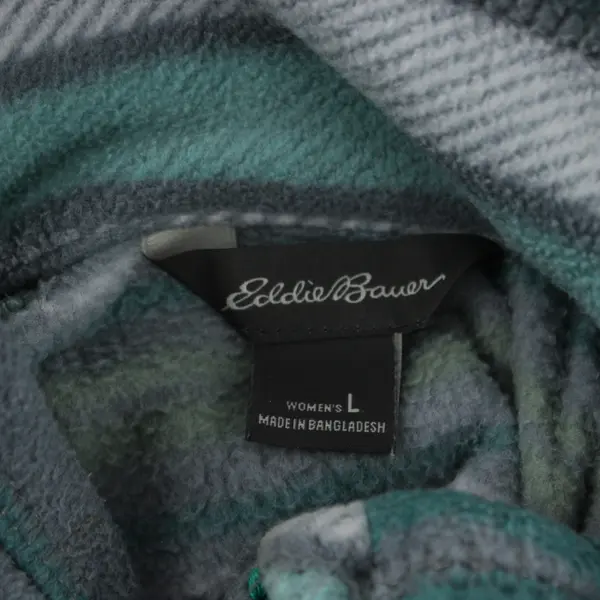 Eddie Bauer Green and Gray Striped 1/4-Zip Fleece Pullover Women's Large