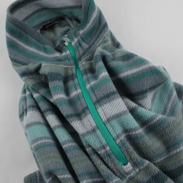Eddie Bauer Green and Gray Striped 1/4-Zip Fleece Pullover Women's Large