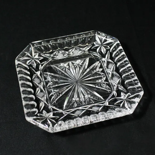 Vintage Square Early American Pressed Glass Tray Crisscross Star Pattern 5"