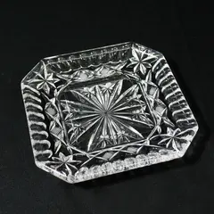 Vintage Square Early American Pressed Glass Tray Crisscross Star Pattern 5"
