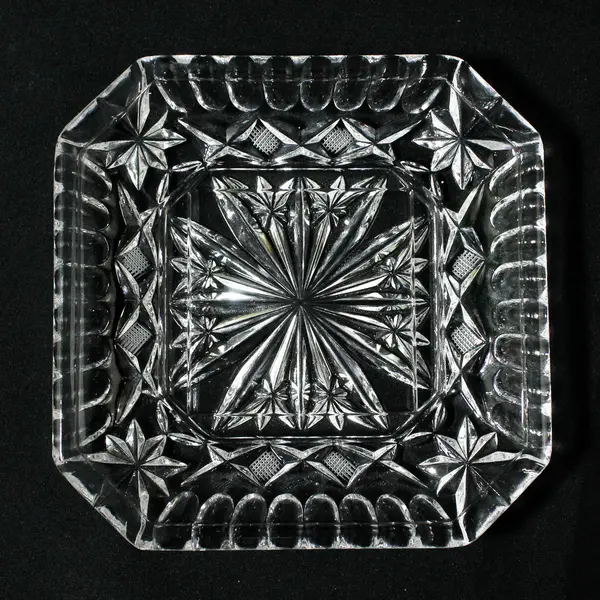 Vintage Square Early American Pressed Glass Tray Crisscross Star Pattern 5"