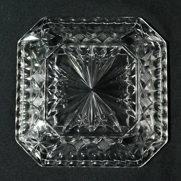 Vintage Square Early American Pressed Glass Tray Crisscross Star Pattern 5"