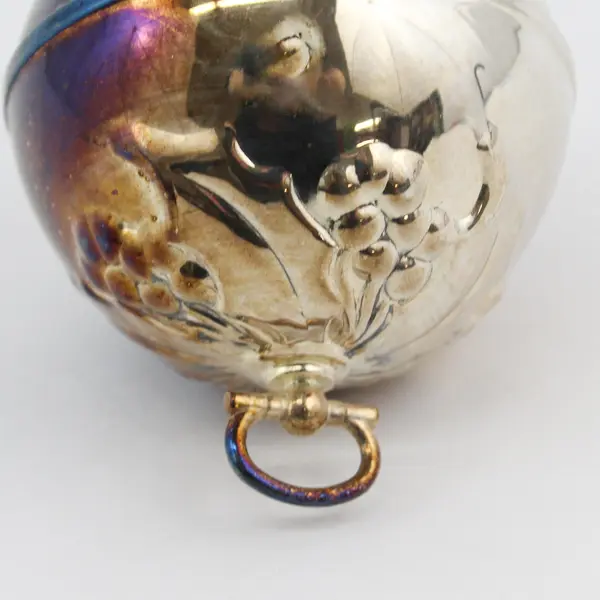 Reed & Barton Silver Plated Holly Ball Ornament 3" Tarnished