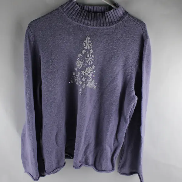 North Style White Christmas Tree Embroidered Lavender Sweater Women's Large