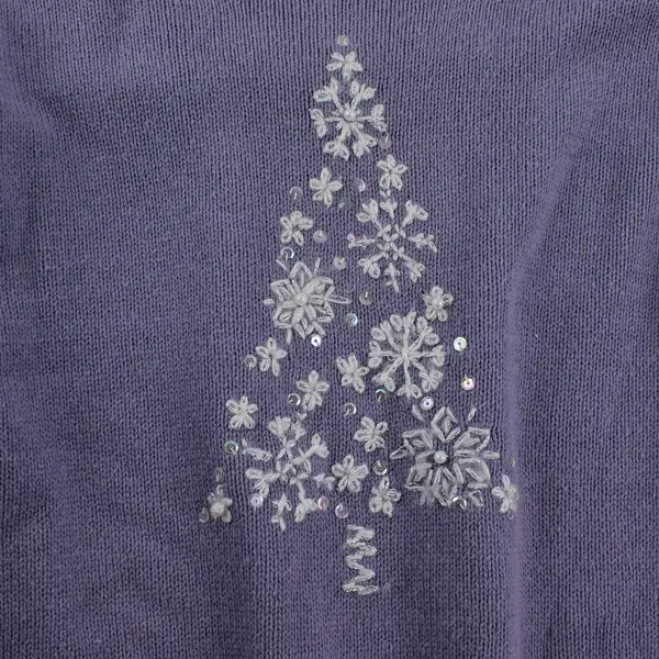 North Style White Christmas Tree Embroidered Lavender Sweater Women's Large