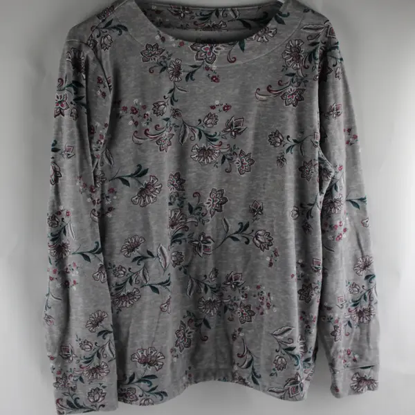 Croft & Barrow Multicolor Floral Print Gray Long-Sleeve Top Women's Large