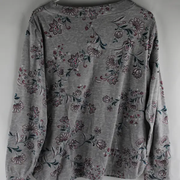 Croft & Barrow Multicolor Floral Print Gray Long-Sleeve Top Women's Large