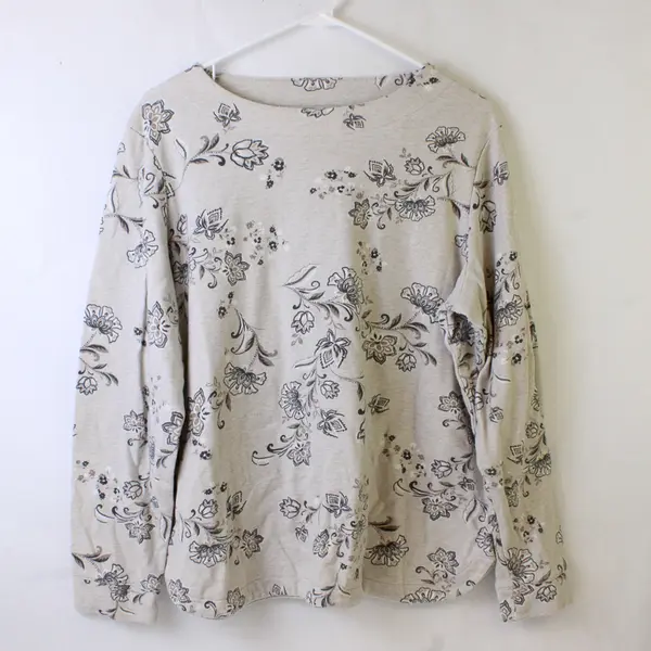 Croft & Barrow Beige Floral Print Off-White Long-Sleeve Top Women's Large