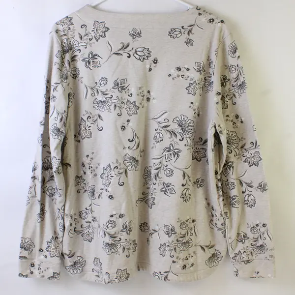 Croft & Barrow Beige Floral Print Off-White Long-Sleeve Top Women's Large