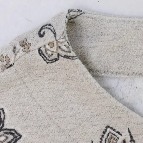 Croft & Barrow Beige Floral Print Off-White Long-Sleeve Top Women's Large