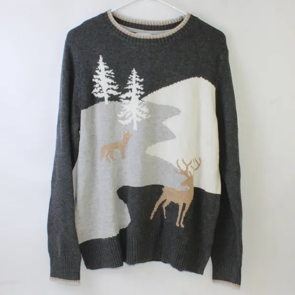 Charter Club Winter Scene Gray Knit Sweater Women's XL