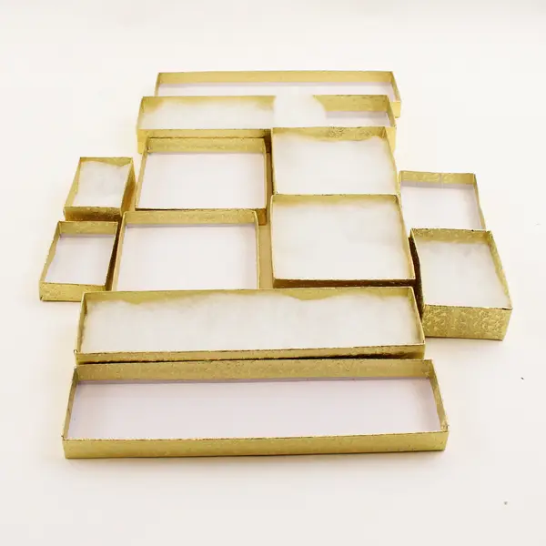 Lot of 6 Gold Foil Jewelry Gift Boxes with Lids Assorted Sizes New 