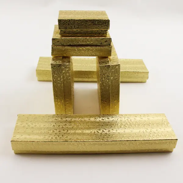 Lot of 6 Gold Foil Jewelry Gift Boxes with Lids Assorted Sizes New 