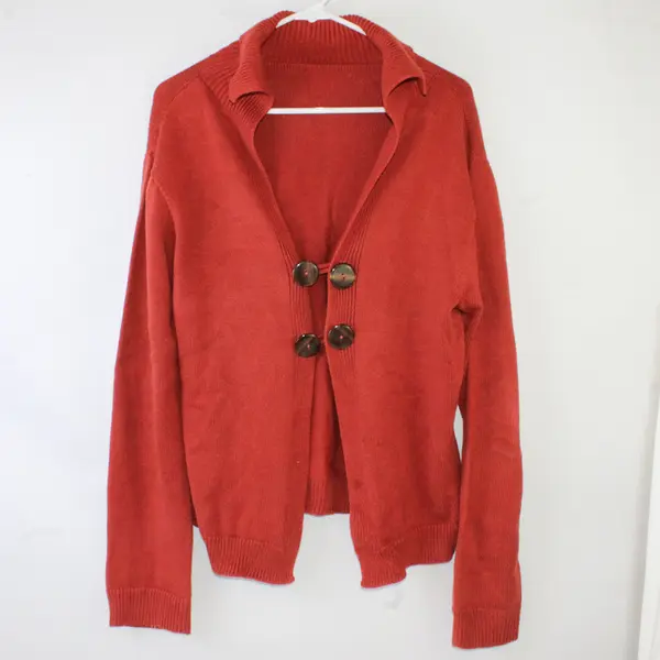 Burnt Orange Button-Front Knit Cardigan Women's Large